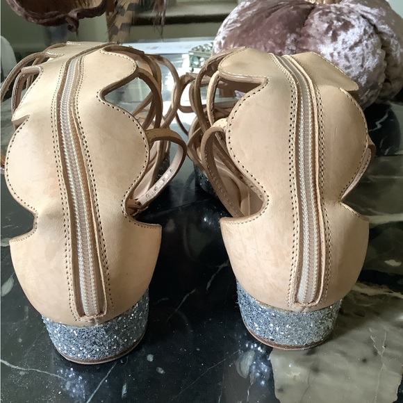 Giambattista Valli Nude leather tall gladiator wedge glitter sandals size 8.5 - Picture 10 of 12